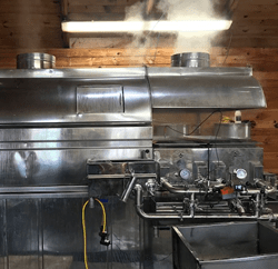 Sap is boiled in the evaporator until it becomes maple syrup.